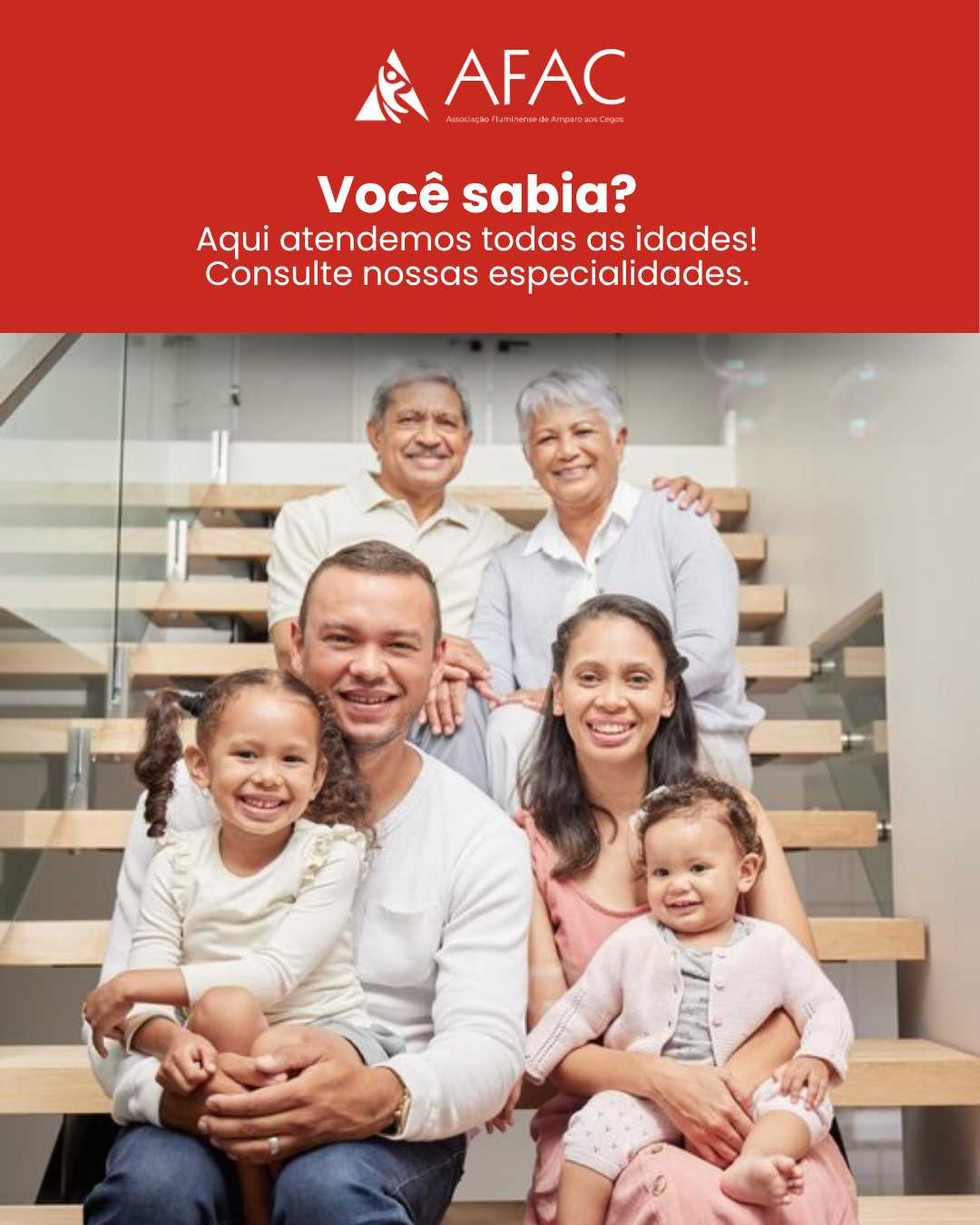 Imagem informando que aqui atendemos todas as idades. Consulte Nossas especialidades